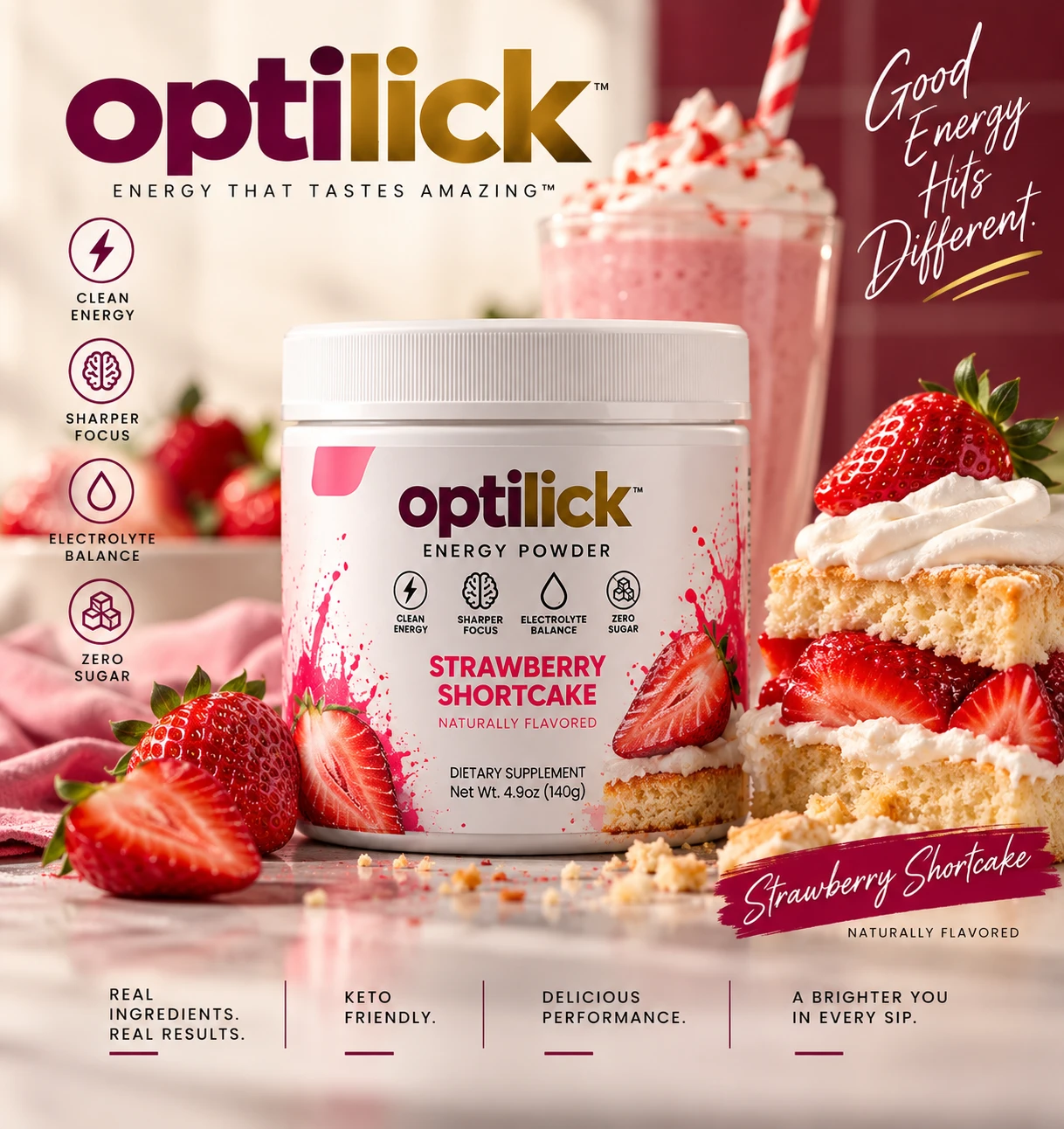 Optilick Strawberry Shortcake Energy Powder